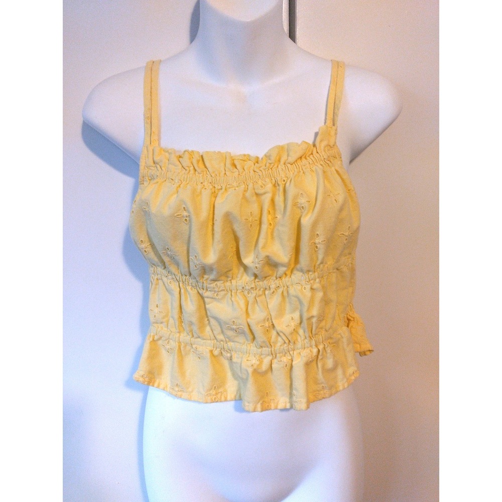 Womens Eyelet Embroidered Smocked Ruched Top Size XL Coquette Soft Girl Feminine